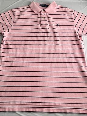 Polo Ralph Lauren Pink Navy Striped Pony Logo Polo Shirt XL